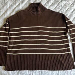 GAP Brown and Cream Striped Turtleneck Sweater